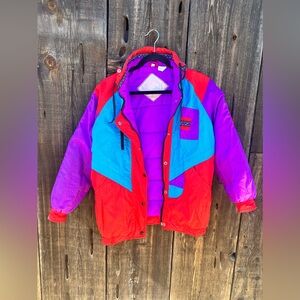 Vintage Aspen Colorful Aztec Detail Ski/Snowboard in Jacket Red Blue Purple